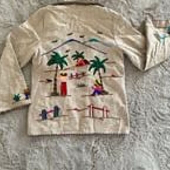Vintage Lopez Mexican Wool Open Tourist Coat Jacket Yarn Embroidered Tan Sz S/M - Picture 11 of 12
